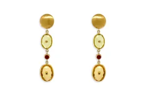 Earrings Lemon Citrine & Ruby Cabochon