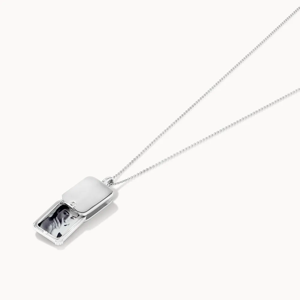 Engravable Rectangle Flip Locket Necklace in Silver