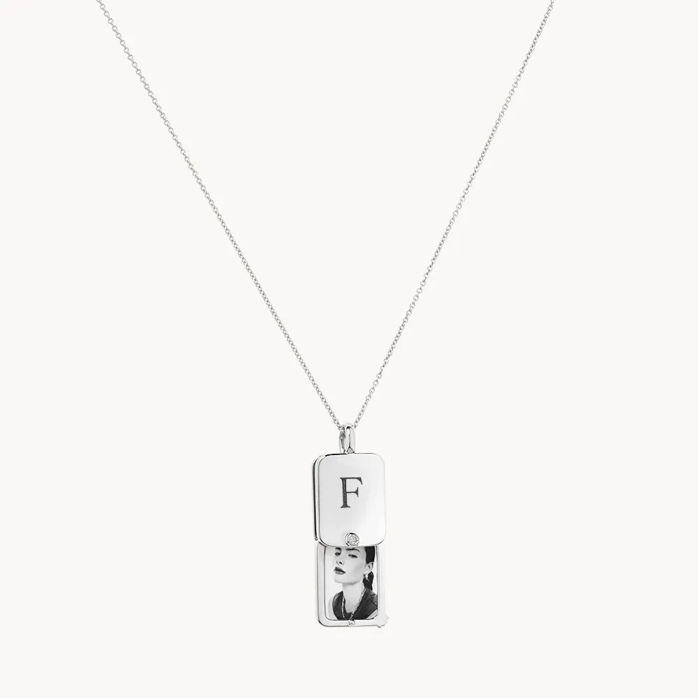 Engravable Rectangle Flip Locket Necklace in Silver