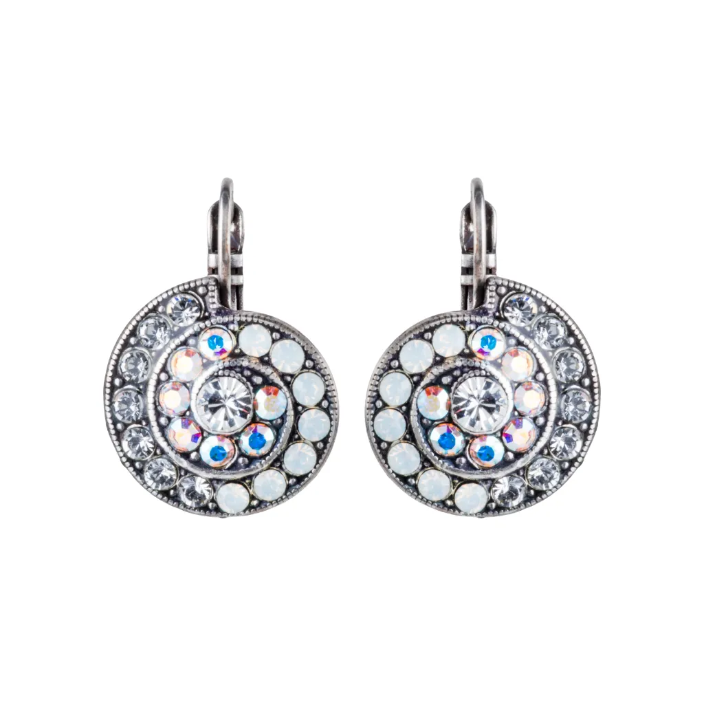 Extra Luxurious Shell Leverback Earring in "Crystal Clear"- Antiqued Silver