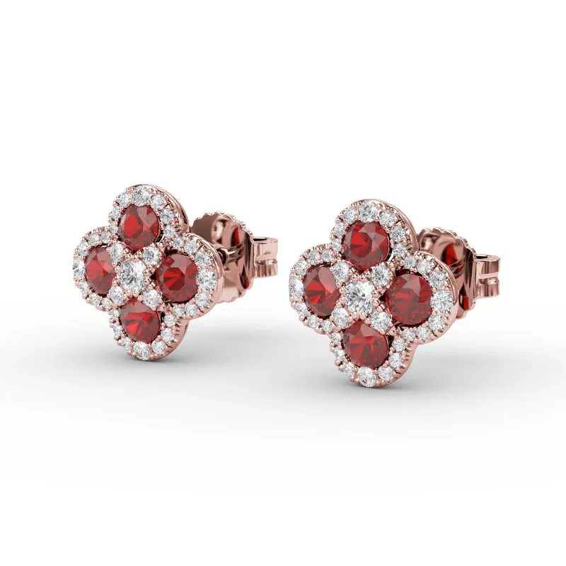 Fana Endless Bliss Ruby and Diamond Cluster Studs