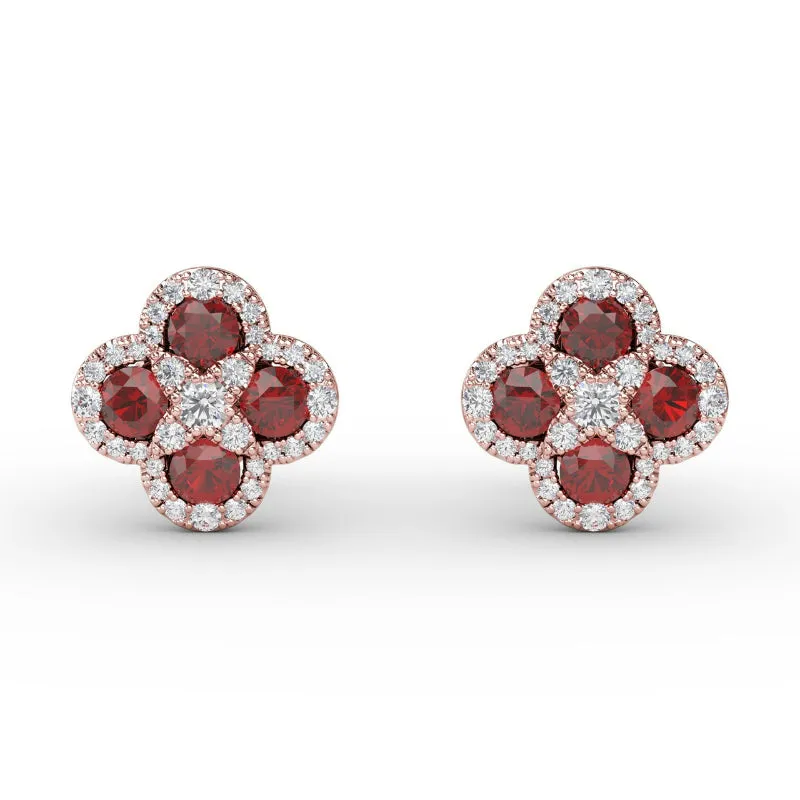 Fana Endless Bliss Ruby and Diamond Cluster Studs