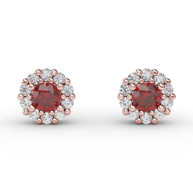 Fana Shared Prong Ruby and Diamond Stud Earrings