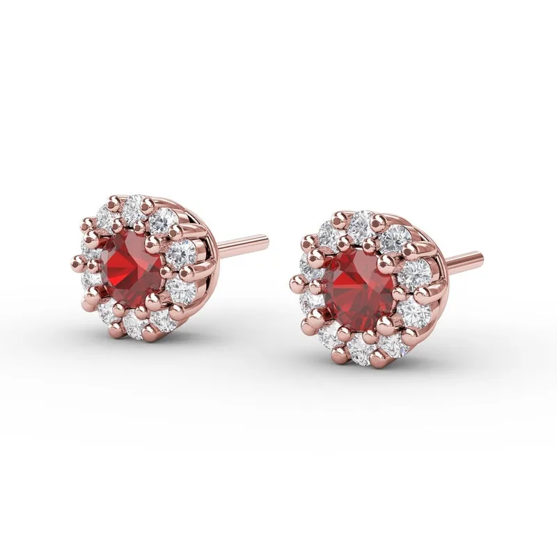 Fana Shared Prong Ruby and Diamond Stud Earrings