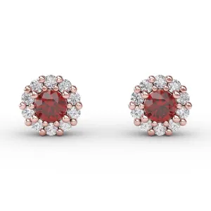 Fana Shared Prong Ruby and Diamond Stud Earrings