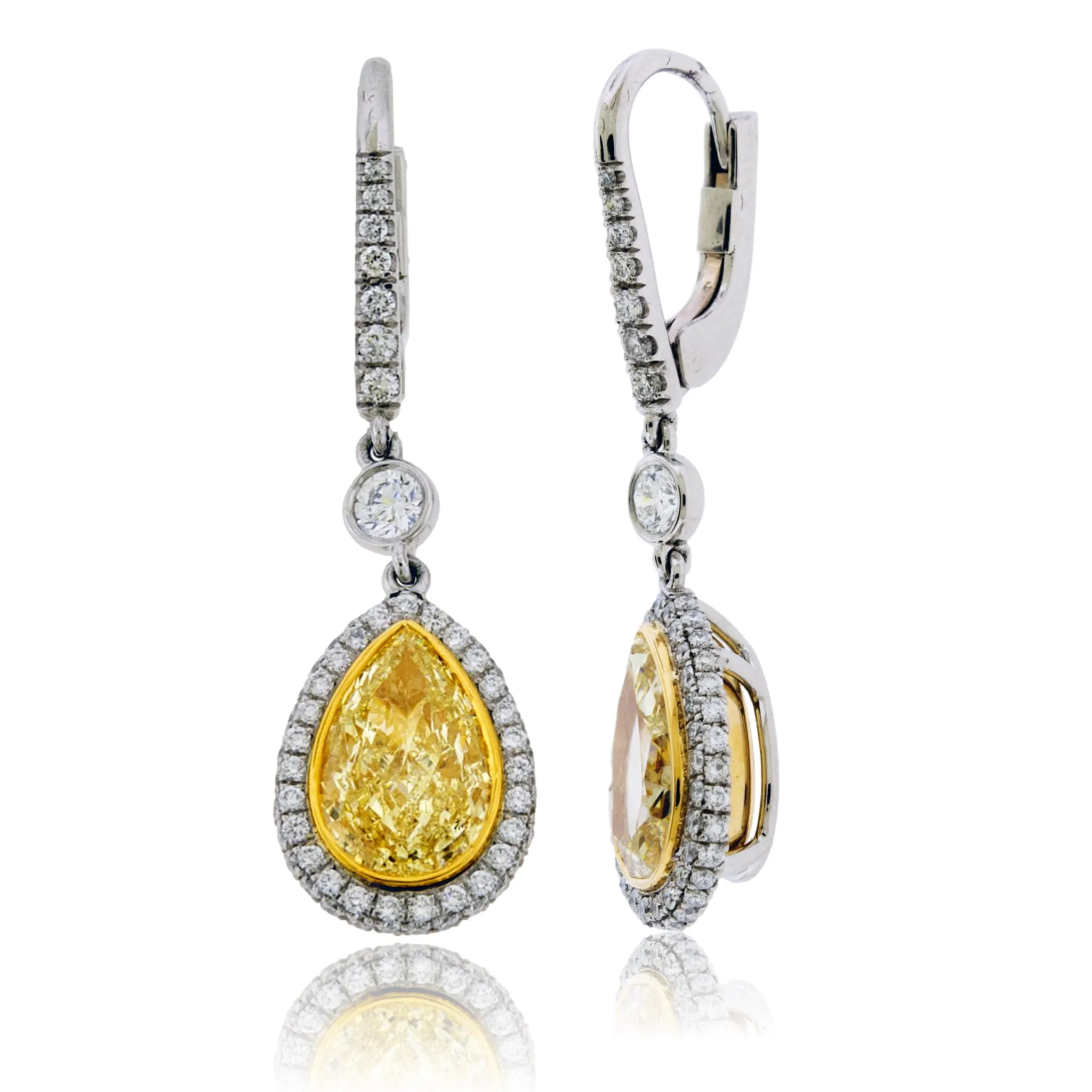 Fancy Yellow Diamond Pear & Diamond Dangle Drop Earrings