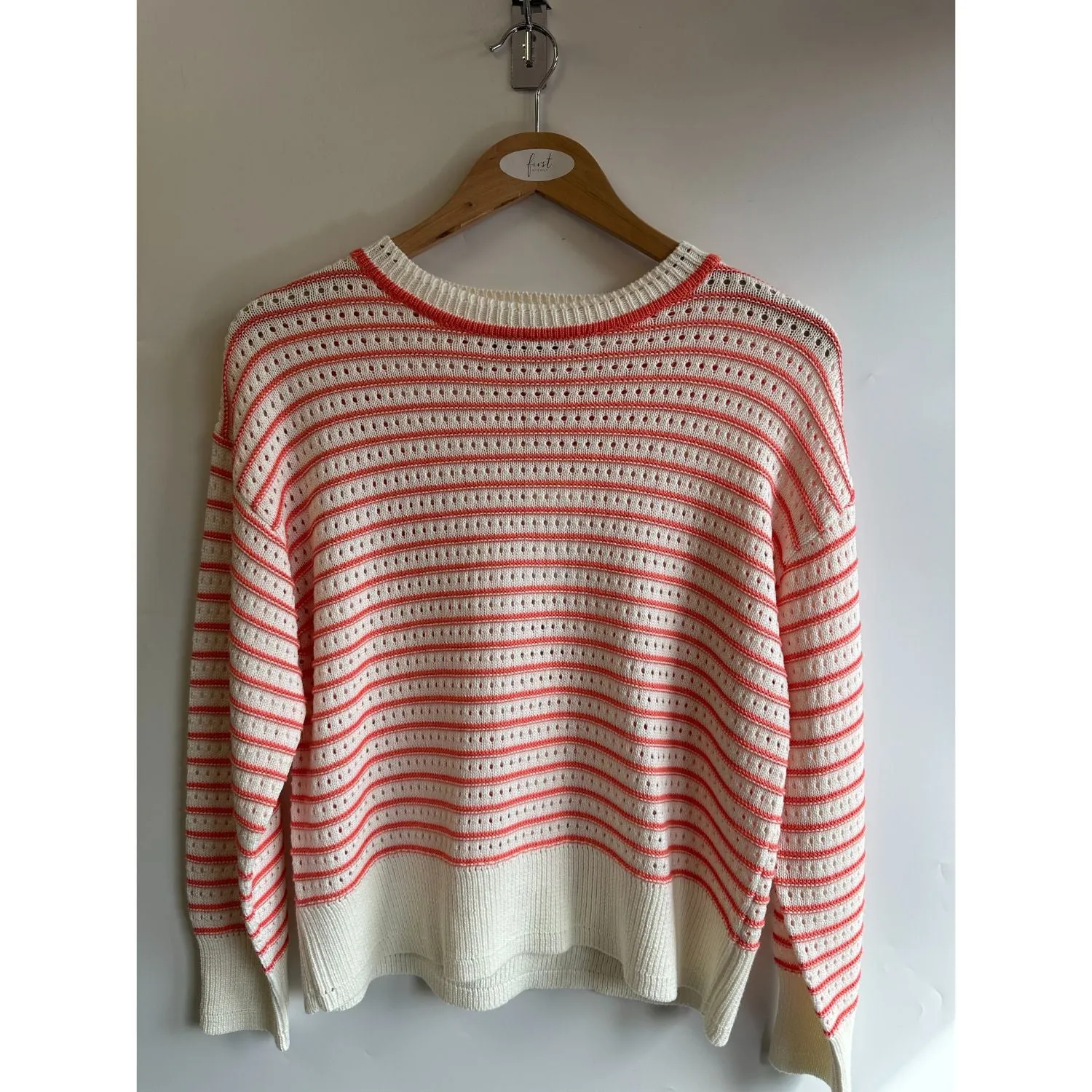 First Avenue XL Coral Pink Pointelle Stripe Knit Jumper - 2628