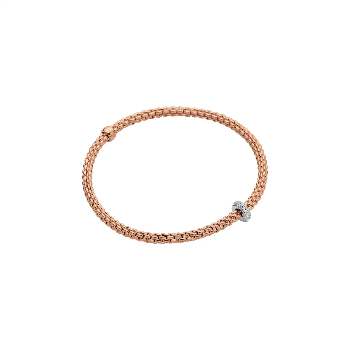 Fope 18K Rose Gold Prima Collection Bracelet with White Gold Diamond Rondel, X-Small Size