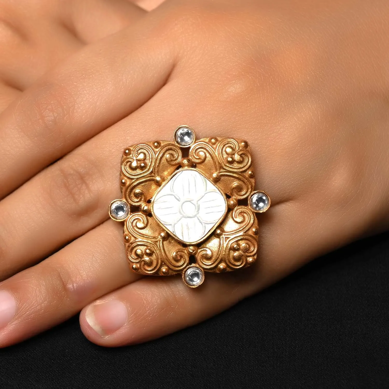 Ganga White Stone Gold Plated Boutique Ring