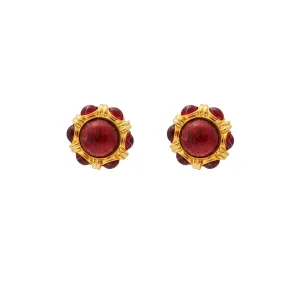 Gold & Ruby Button Clip Earrings