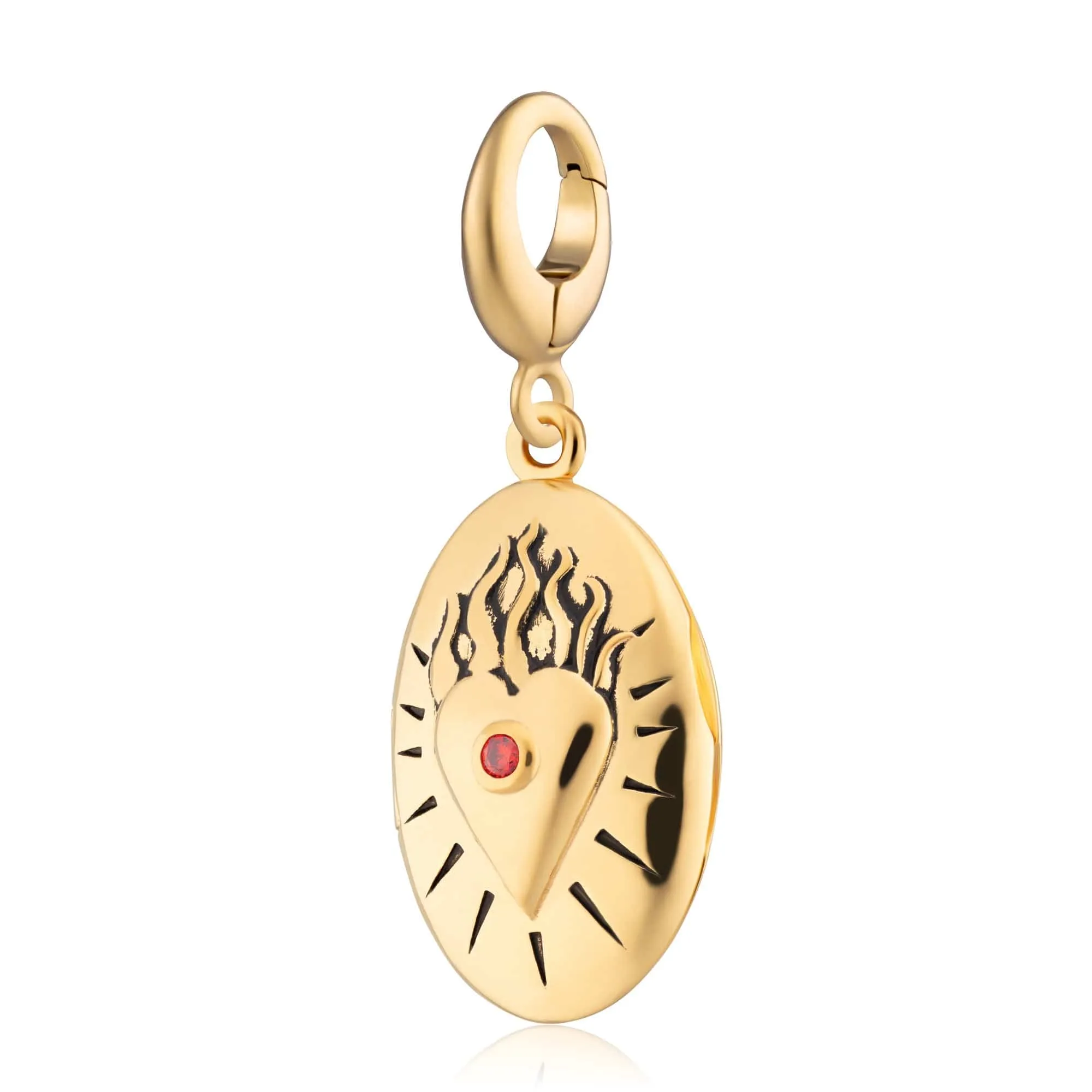 Gold Plated Flaming Heart Locket Charm