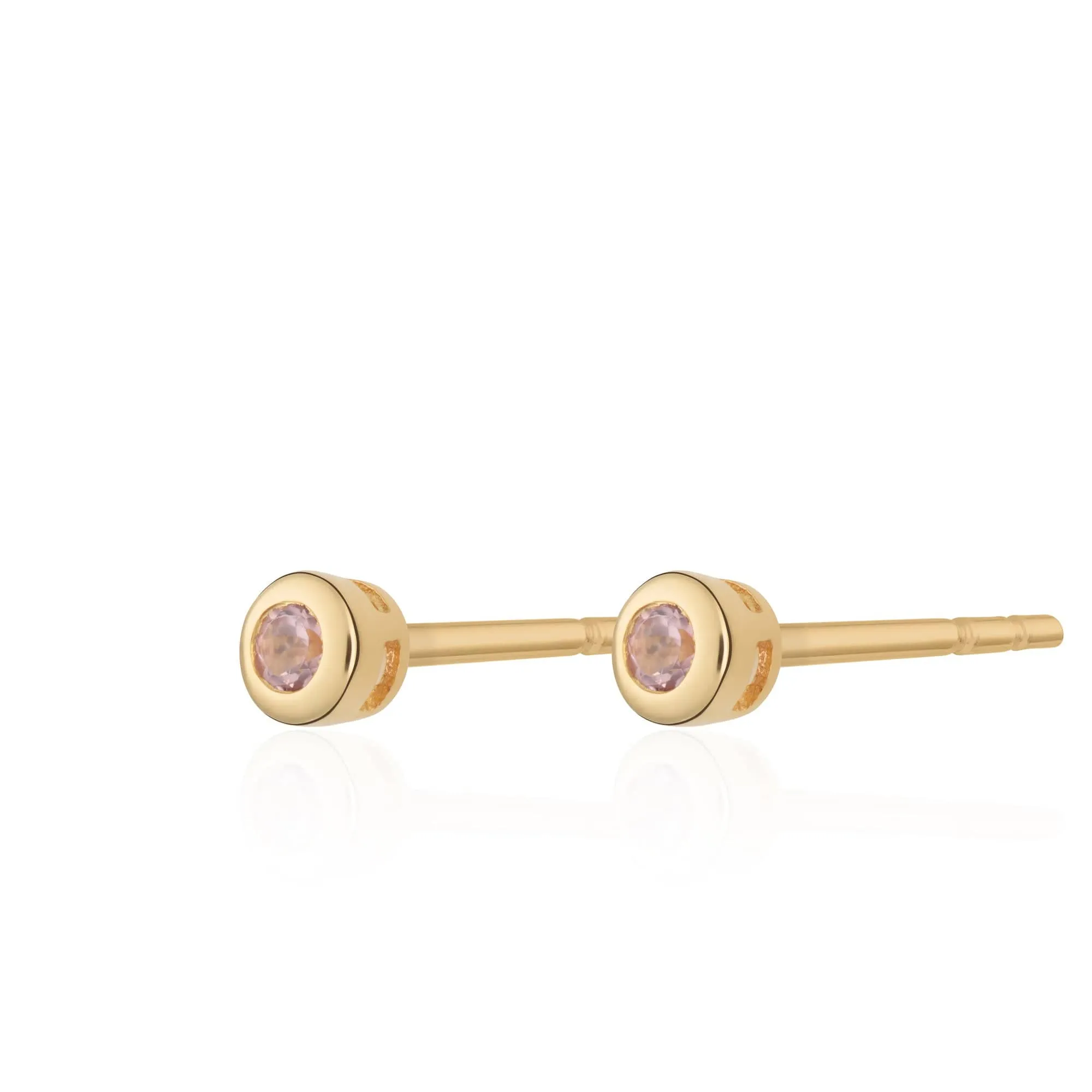 Gold Plated October Birthstone Teeny Stud Earrings (Pink Tourmaline)