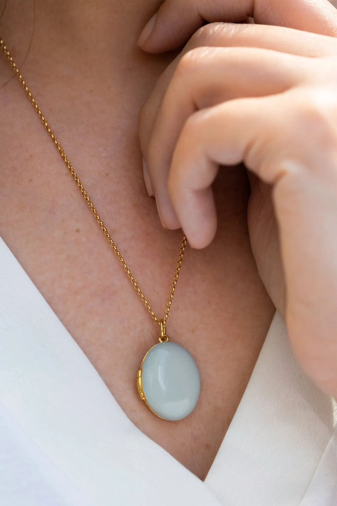 Gold Plated Sterling Silver Light Blue Enamel Locket Necklace