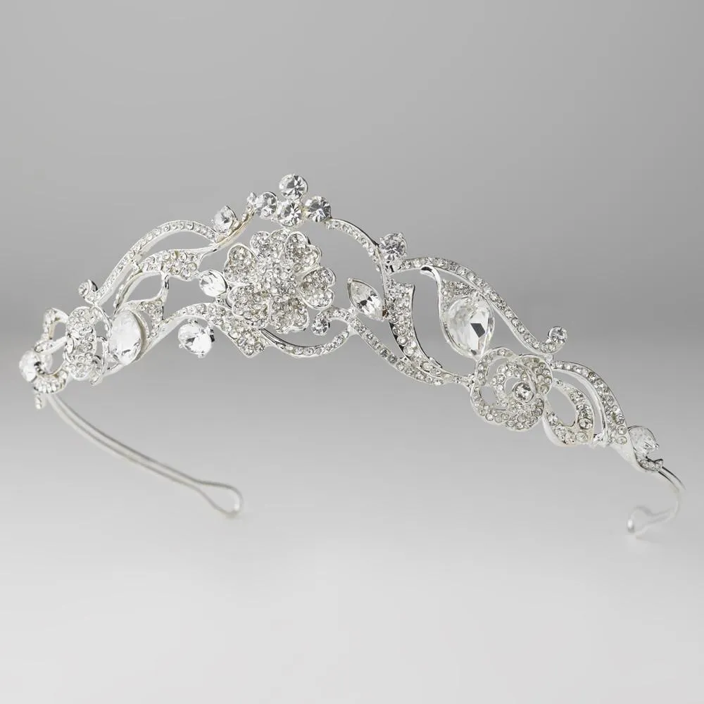 Gorgeous Crystal Floral Flower Swirl Bridal Tiara Headpiece