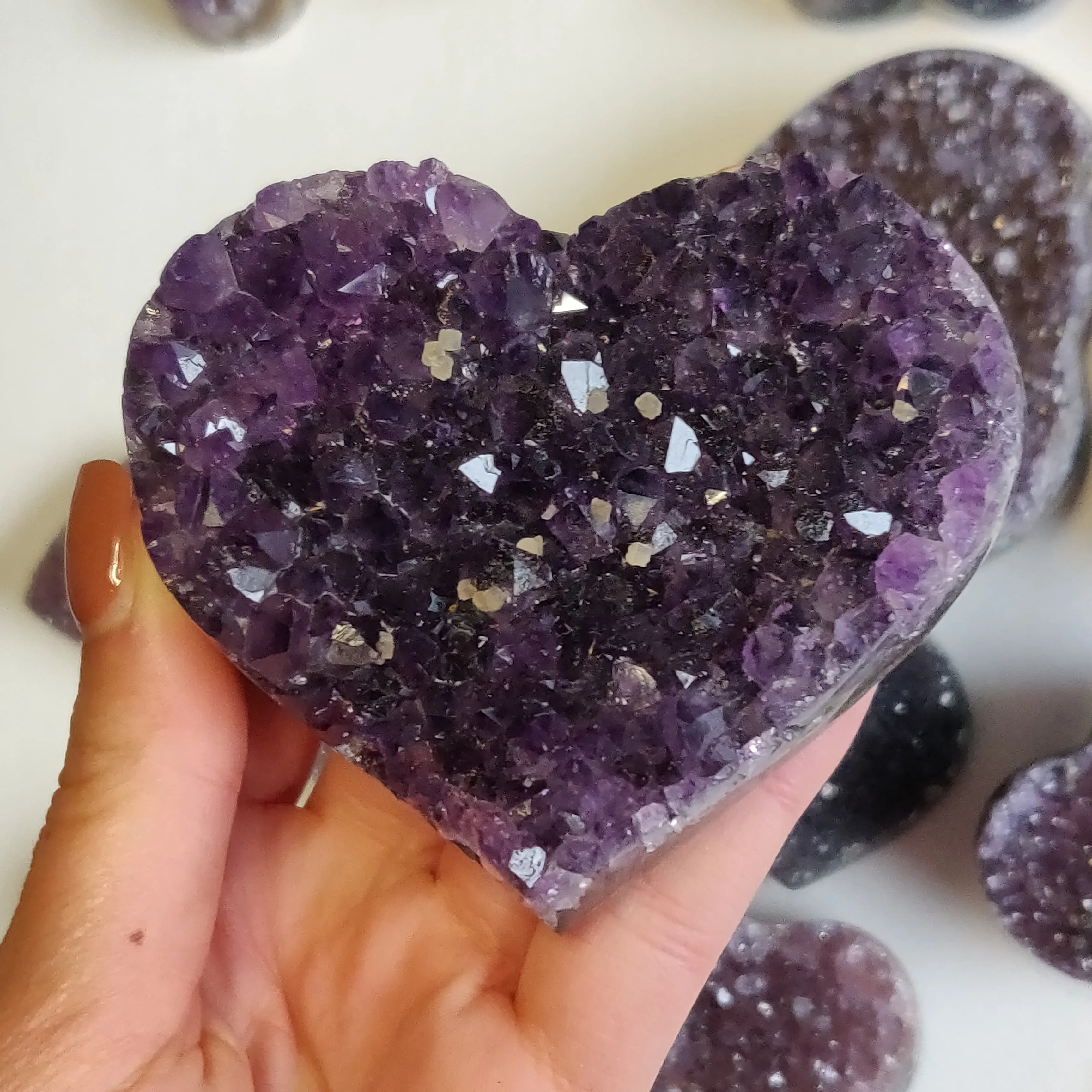 Grape Jelly Amethyst Geode Heart with Calcite (#G6)