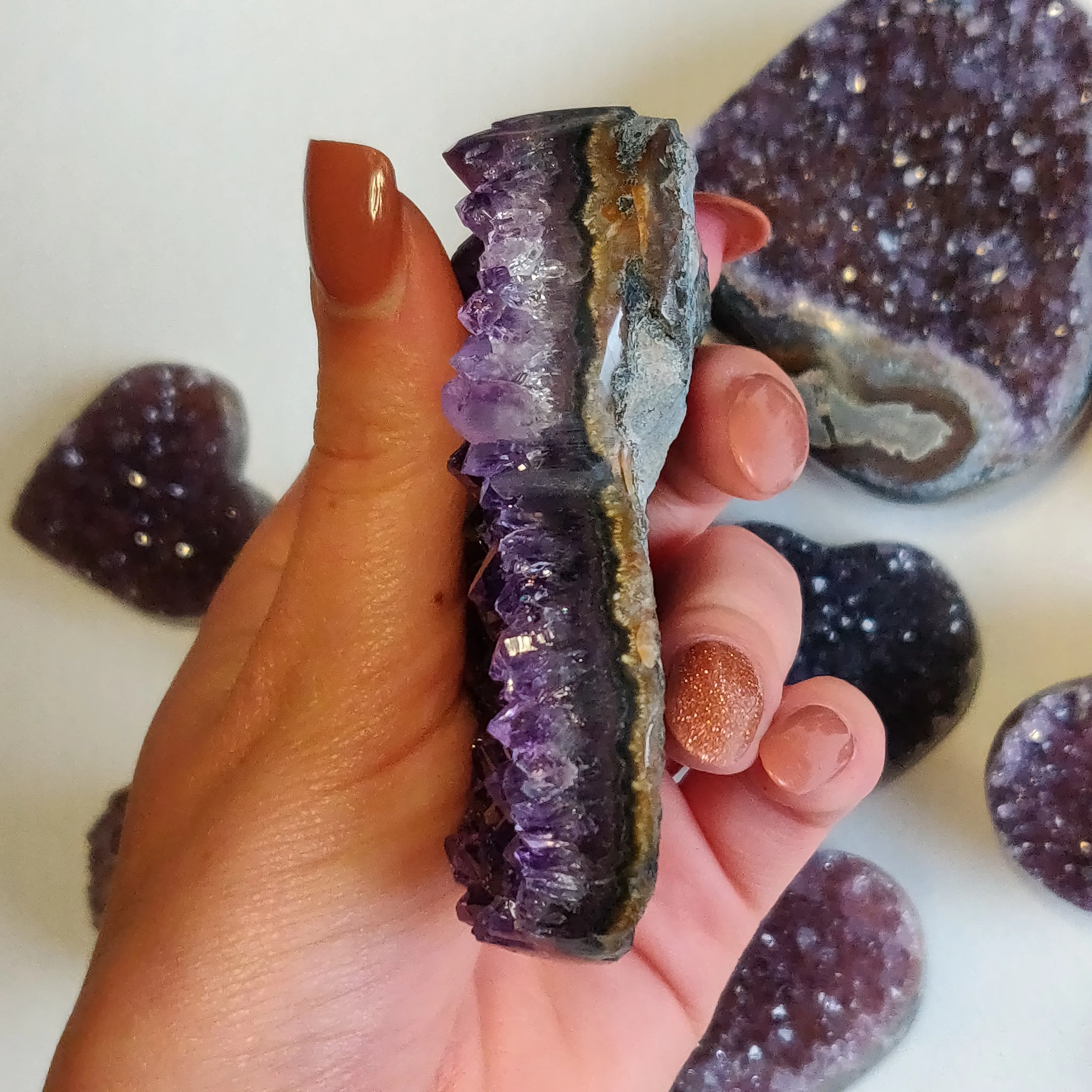 Grape Jelly Amethyst Geode Heart with Calcite (#G6)