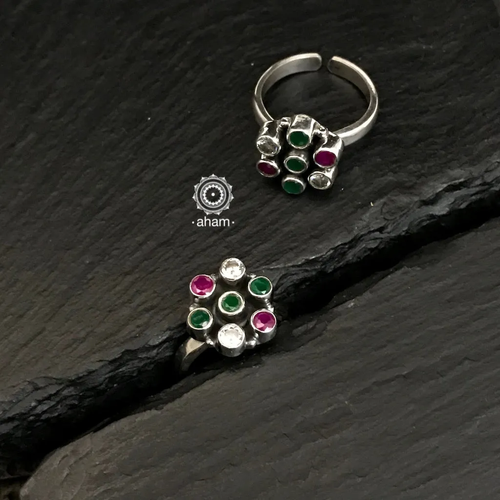 Green, Maroon and Zircon Silver Toe Ring