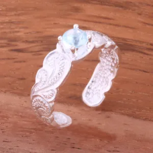 Hawaiian Scroll with Blue Round CZ Cut Out Edge Toe Ring