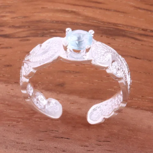 Hawaiian Scroll with Blue Round CZ Cut Out Edge Toe Ring