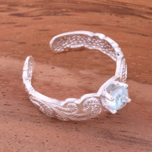 Hawaiian Scroll with Blue Round CZ Cut Out Edge Toe Ring