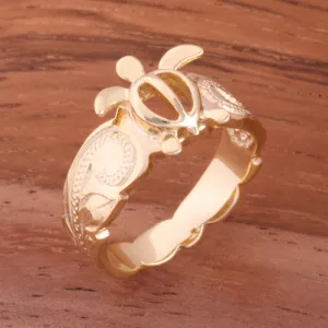 Hawaiian Scroll Yellow Gold Plated Honu Cut Out Edge Toe Ring