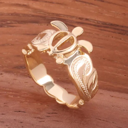 Hawaiian Scroll Yellow Gold Plated Honu Cut Out Edge Toe Ring