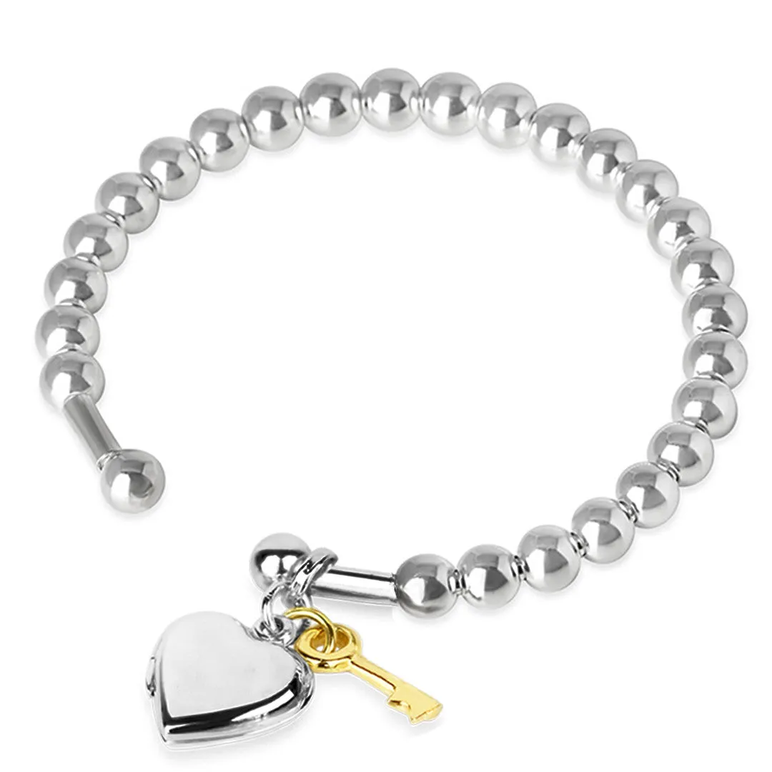 Heart Locket Bangle | Silver - Gold