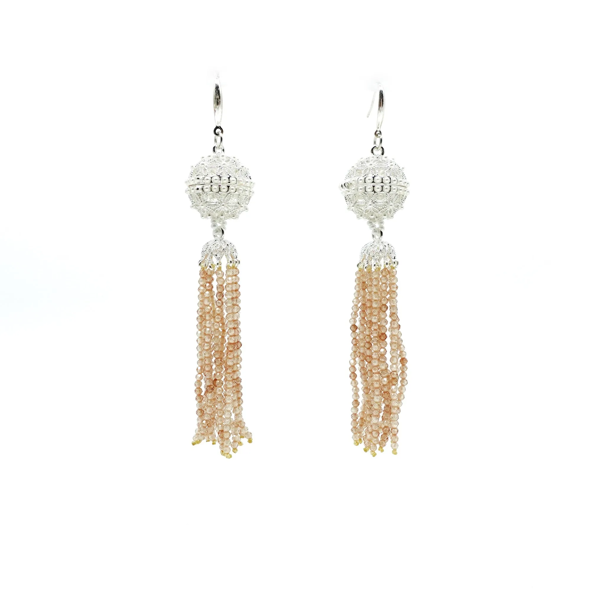 Herbal Locket Crystal Tassel Earrings - Champagne Zirconia