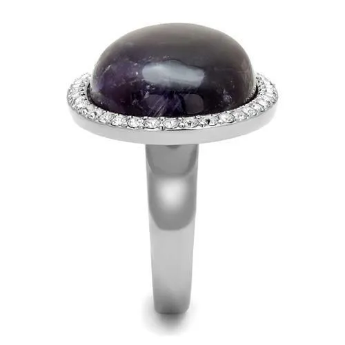 High polished (no plating) Stainless Steel Ring with Semi-Precious Amethyst Crystal in Amethyst for Women Style TK3083