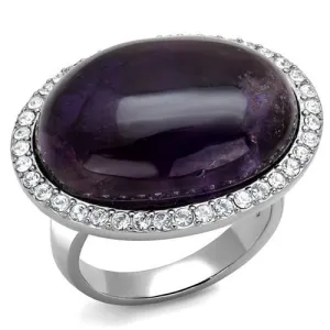 High polished (no plating) Stainless Steel Ring with Semi-Precious Amethyst Crystal in Amethyst for Women Style TK3083