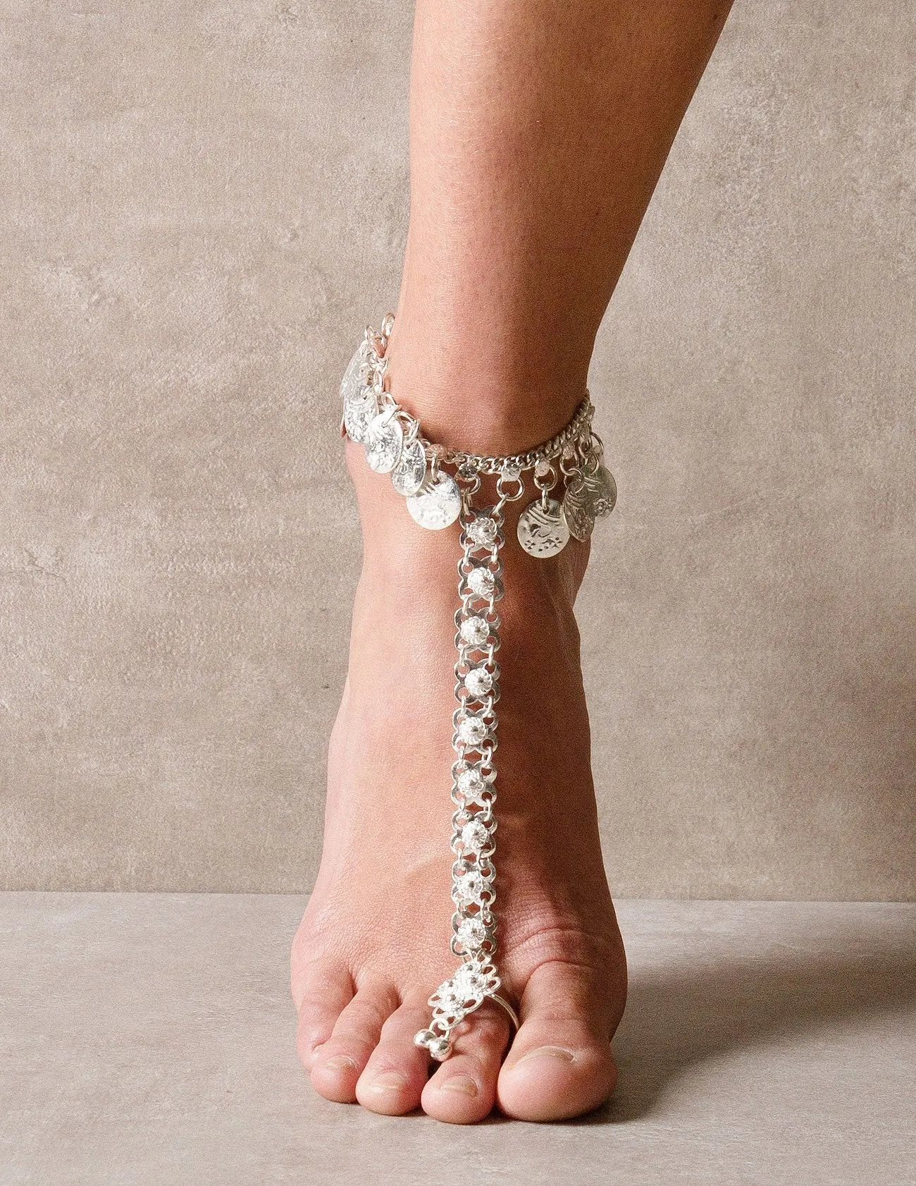 Indian Coin Anklet with Toe Ring