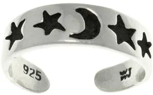 Jewelry Trends Sterling Silver Celestial Moon and Stars Adjustable Toe Ring