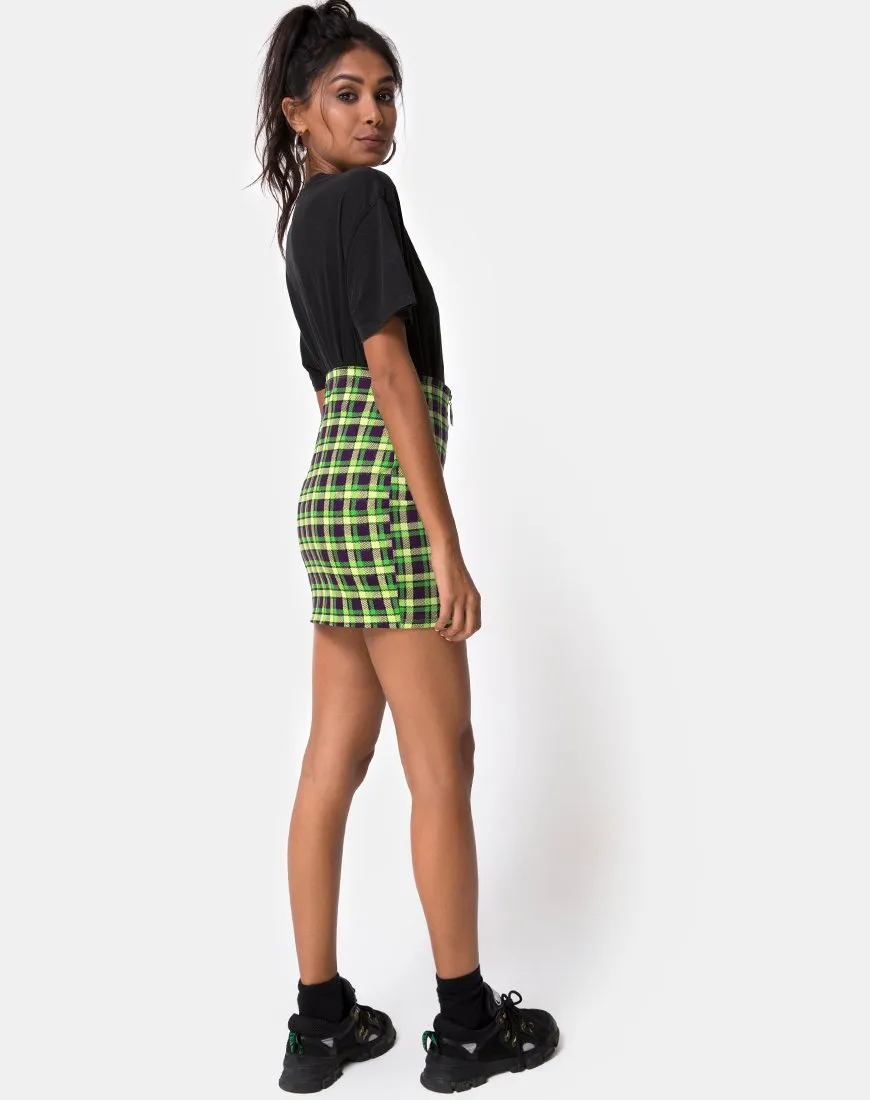 Kimber Bodycon skirt in Green and Purple Check