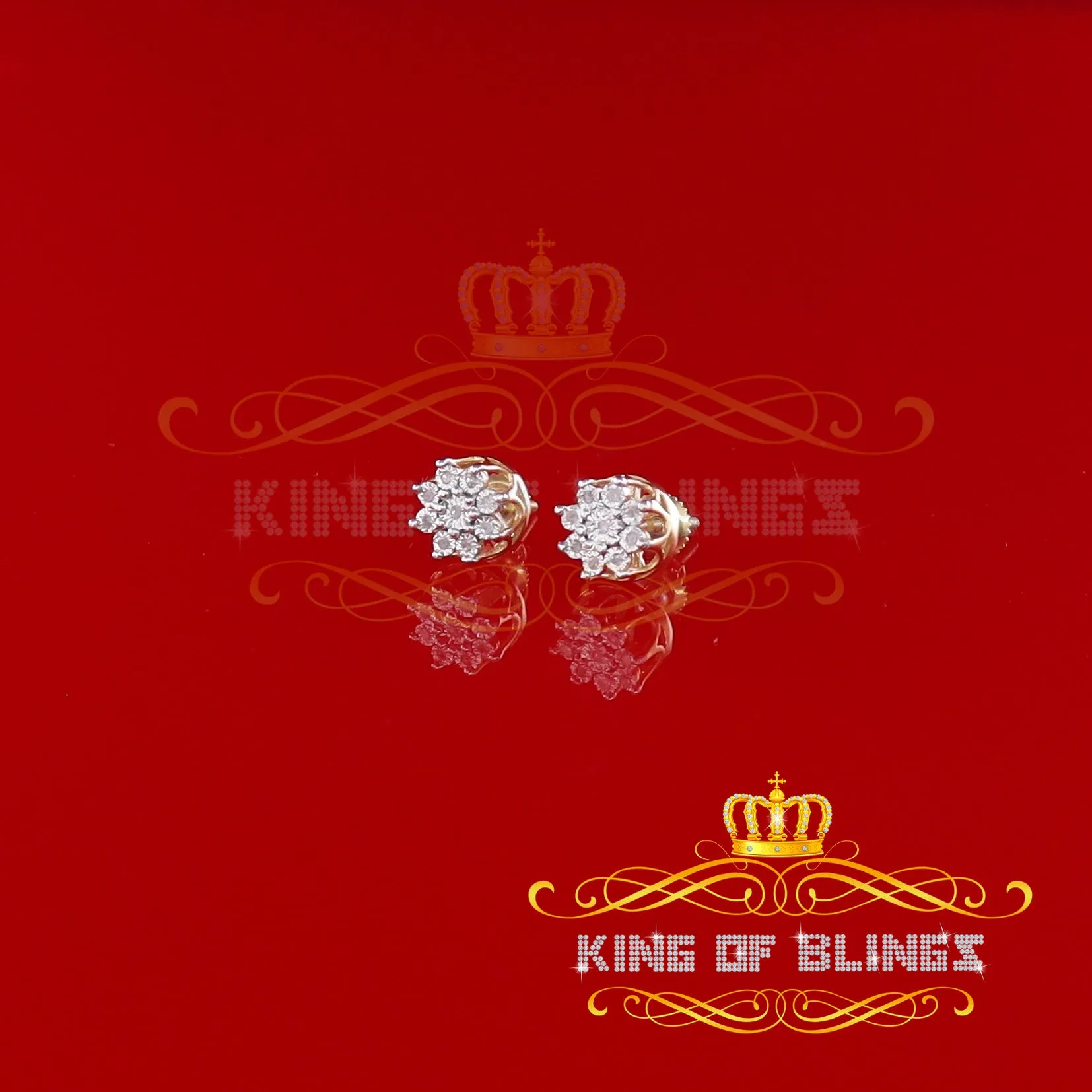 King of Blings-0.05ct Diamond 925 Sterling Silver Yellow For Men's & Women's Floral Earrings