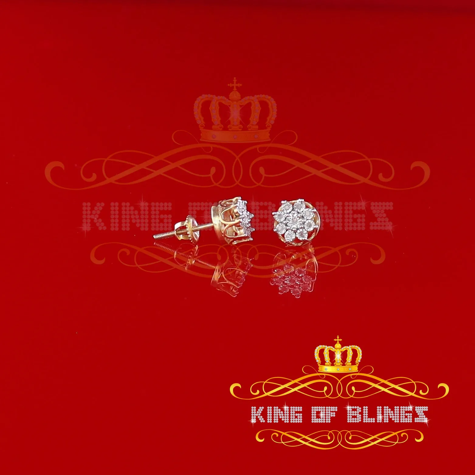 King of Blings-0.05ct Diamond 925 Sterling Silver Yellow For Men's & Women's Floral Earrings