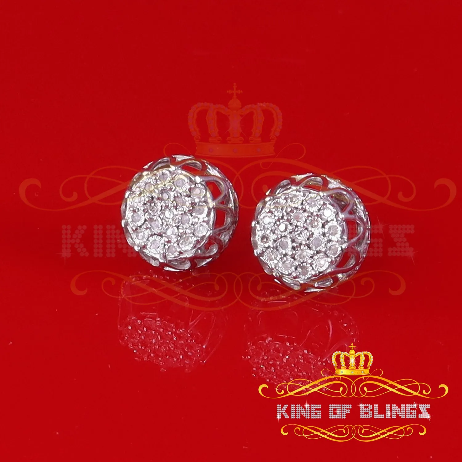 King Of Bling's 0.07ct Diamond 925 Sterling White Silver for Men's & Womens Stud Round Earrings