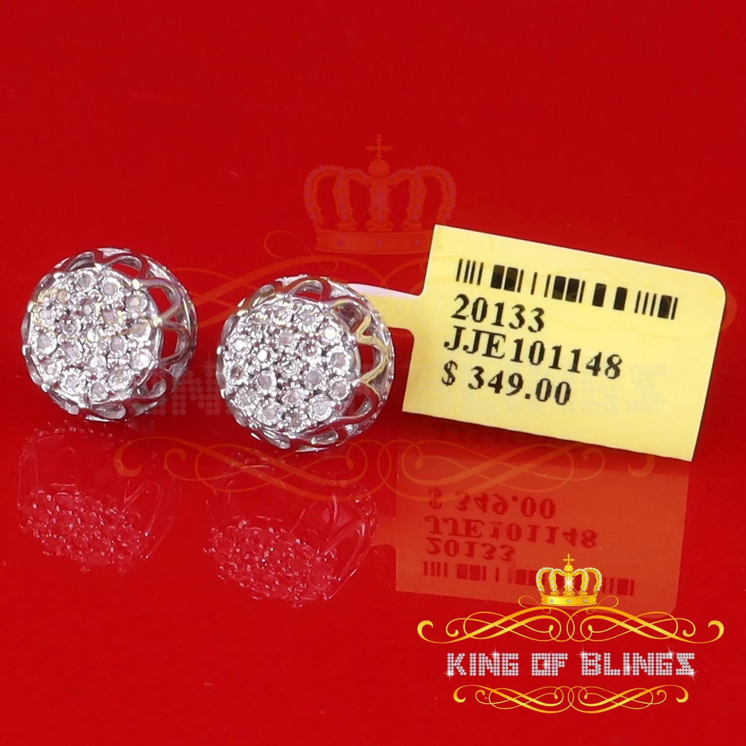 King Of Bling's 0.07ct Diamond 925 Sterling White Silver for Men's & Womens Stud Round Earrings