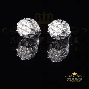 King of Blings- 925 White Silver Sterling 0.36ct Cubic Zirconia Hip Hop Floral Women's Earrings