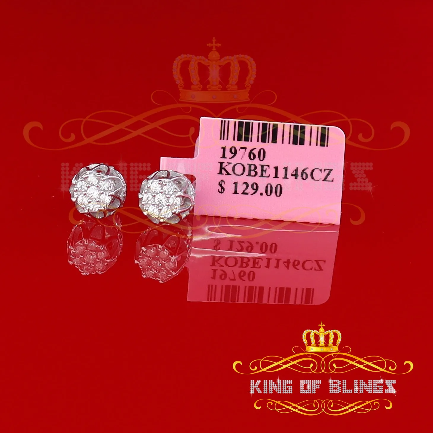 King of Blings- 925 White Silver Sterling 0.36ct Cubic Zirconia Hip Hop Floral Women's Earrings