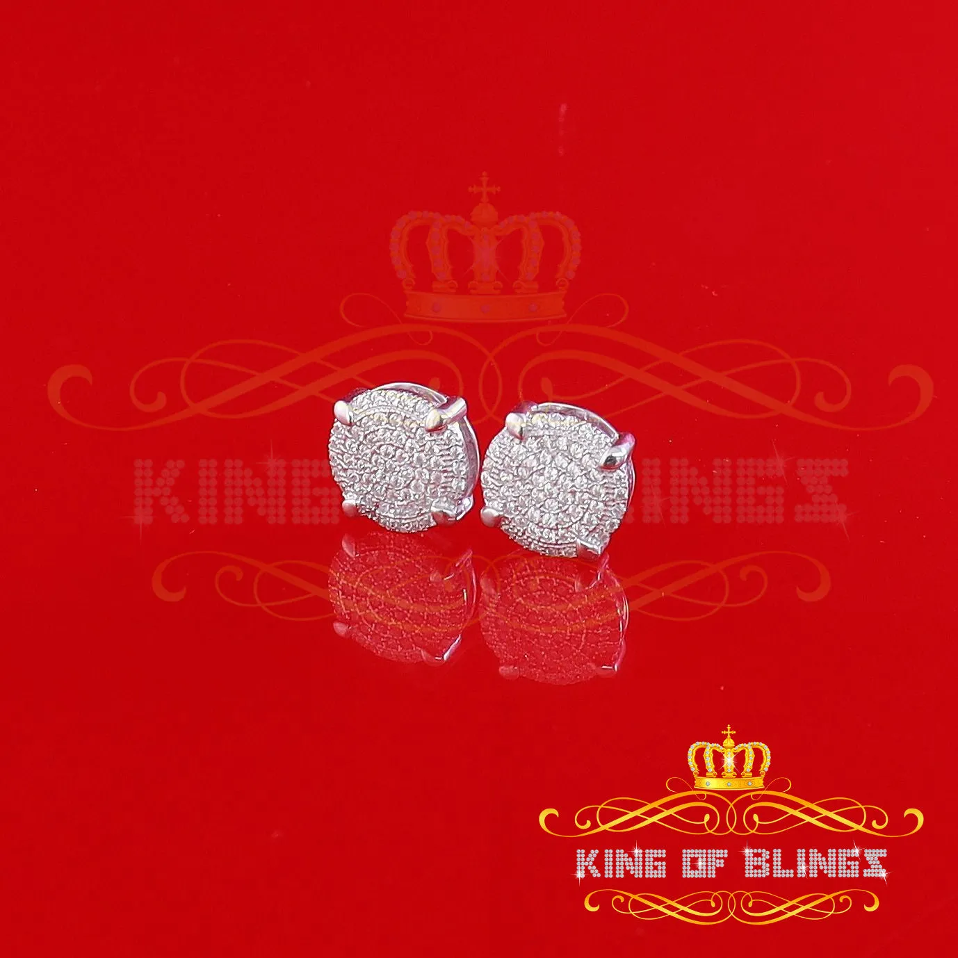 King of Blings- Aretes Para Hombre 925 White Silver 1.06ct Cubic Zirconia Round Women's Earrings