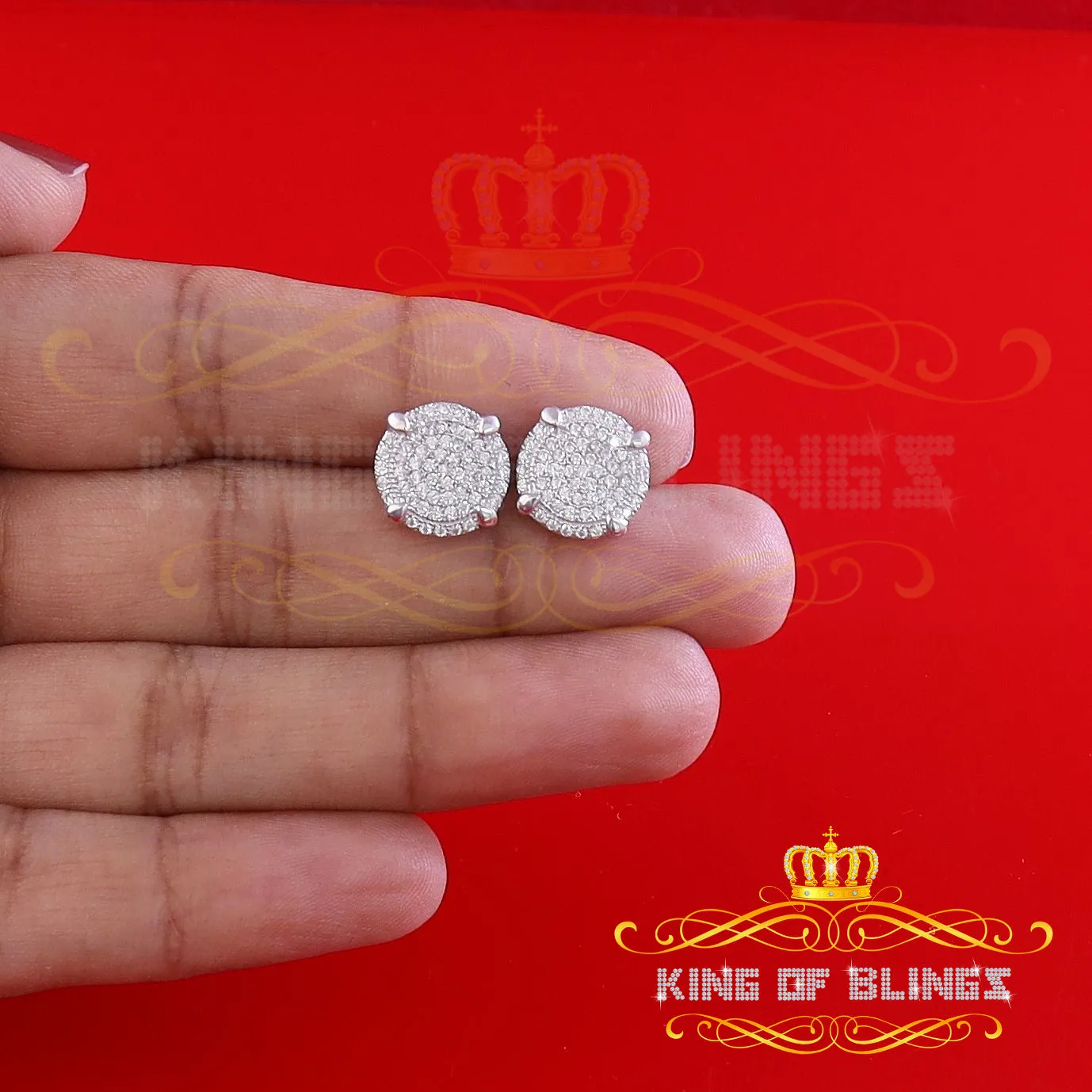 King of Blings- Aretes Para Hombre 925 White Silver 1.06ct Cubic Zirconia Round Women's Earrings