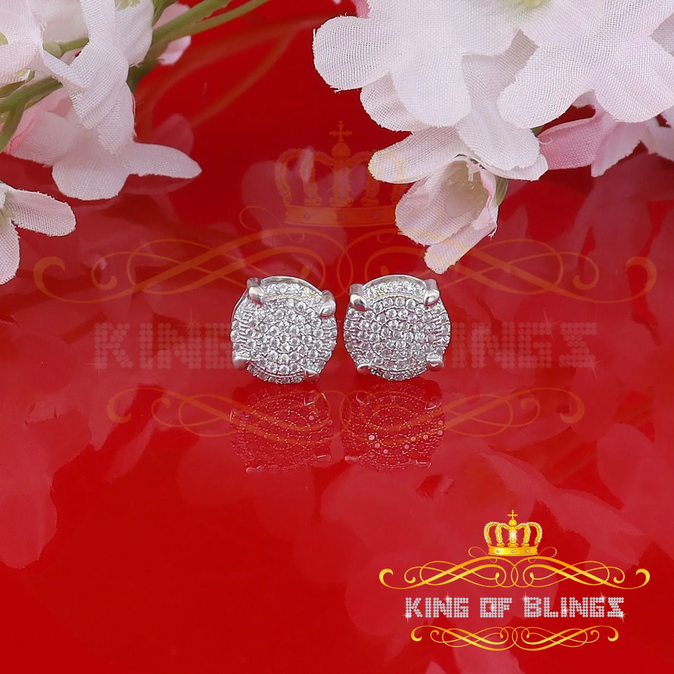 King of Blings- Aretes Para Hombre 925 White Silver 1.06ct Cubic Zirconia Round Women's Earrings