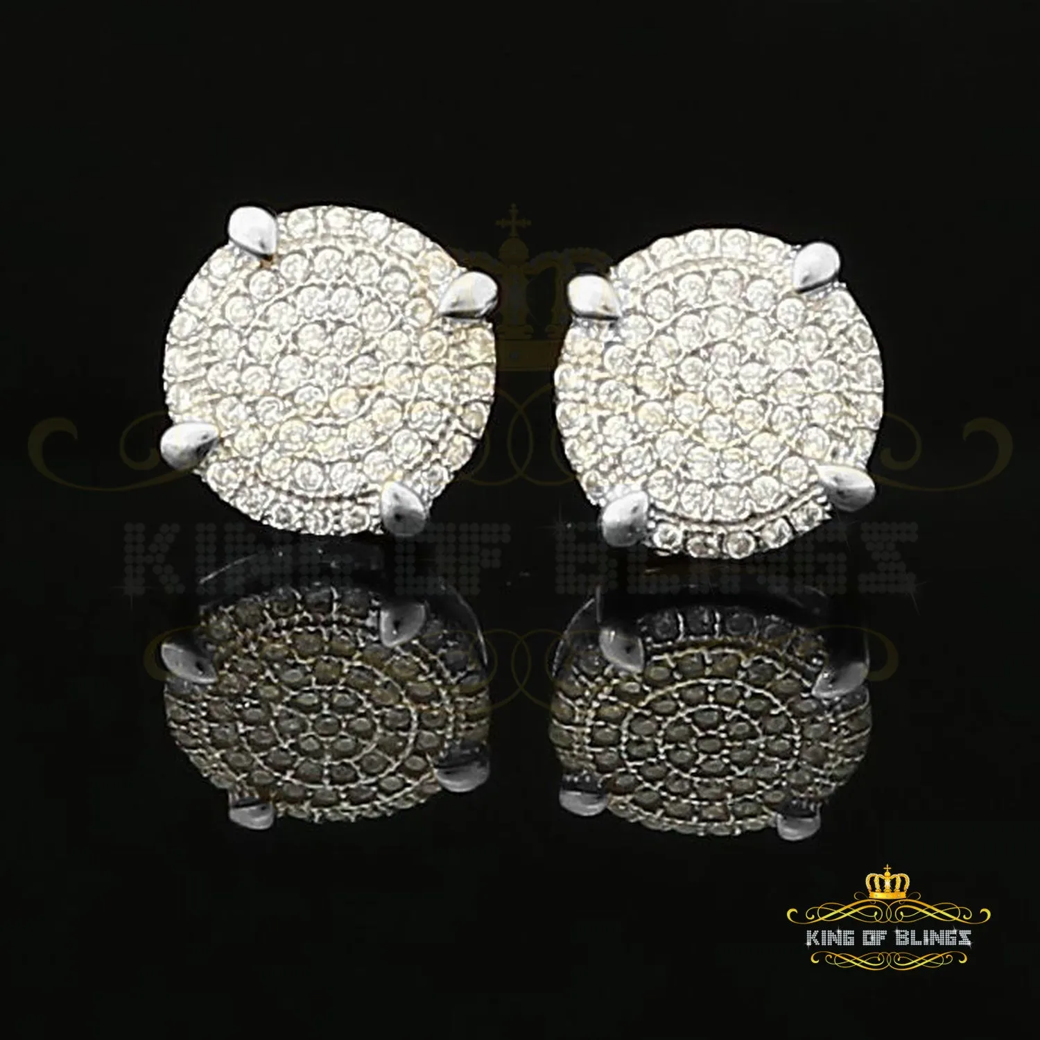 King of Blings- Aretes Para Hombre 925 White Silver 1.06ct Cubic Zirconia Round Women's Earrings