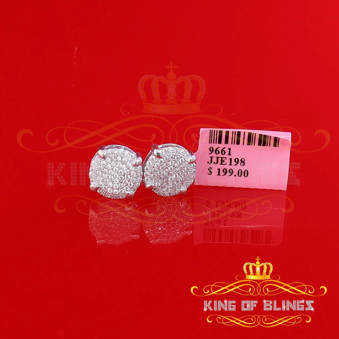 King of Blings- Aretes Para Hombre 925 White Silver 1.06ct Cubic Zirconia Round Women's Earrings