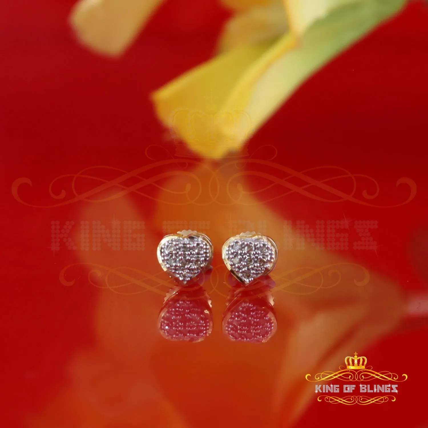 King of Blings-Aretes Para Hombre Heart 925 Yellow Silver 0.05ct Diamond Women's /Men's Earring