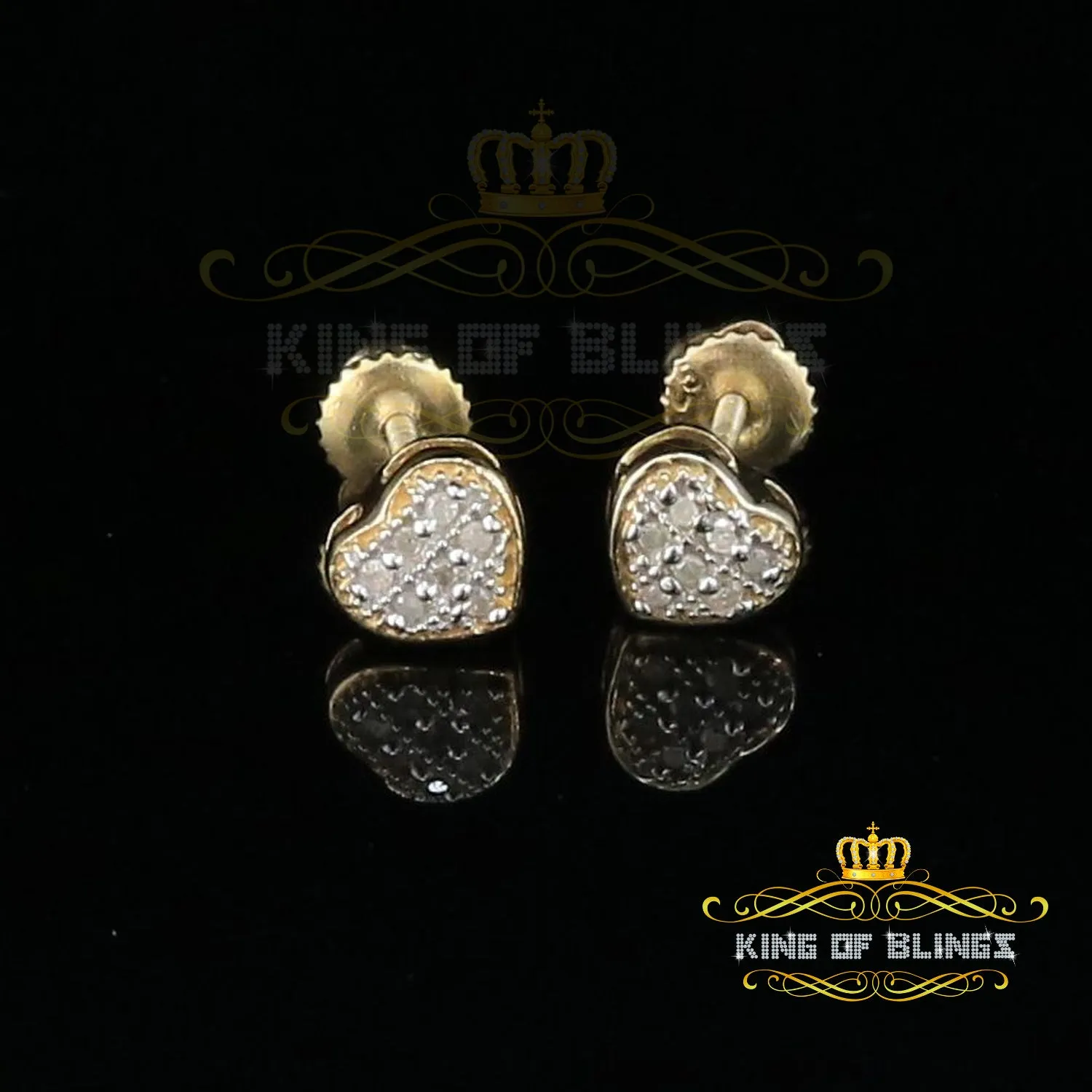 King of Blings-Aretes Para Hombre Heart 925 Yellow Silver 0.05ct Diamond Women's /Men's Earring