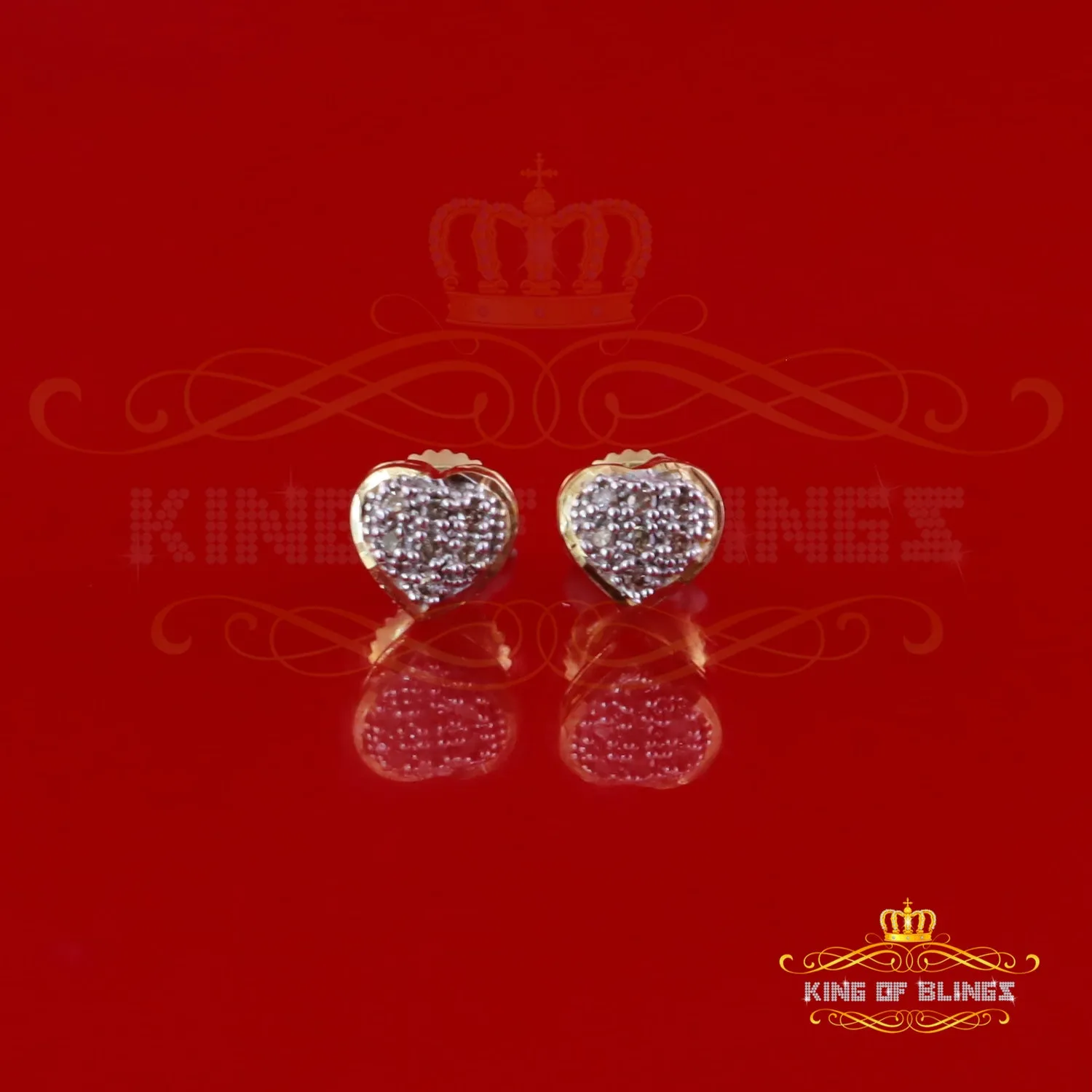 King of Blings-Aretes Para Hombre Heart 925 Yellow Silver 0.05ct Diamond Women's /Men's Earring