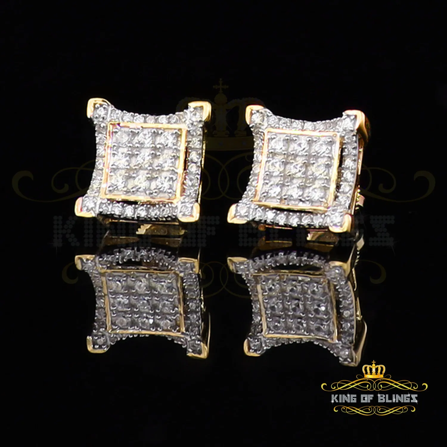 King of Bling's Elegant Square Yellow 925 Silver Screw Back 1.05ct Cubic Zirconia Ladies Earring