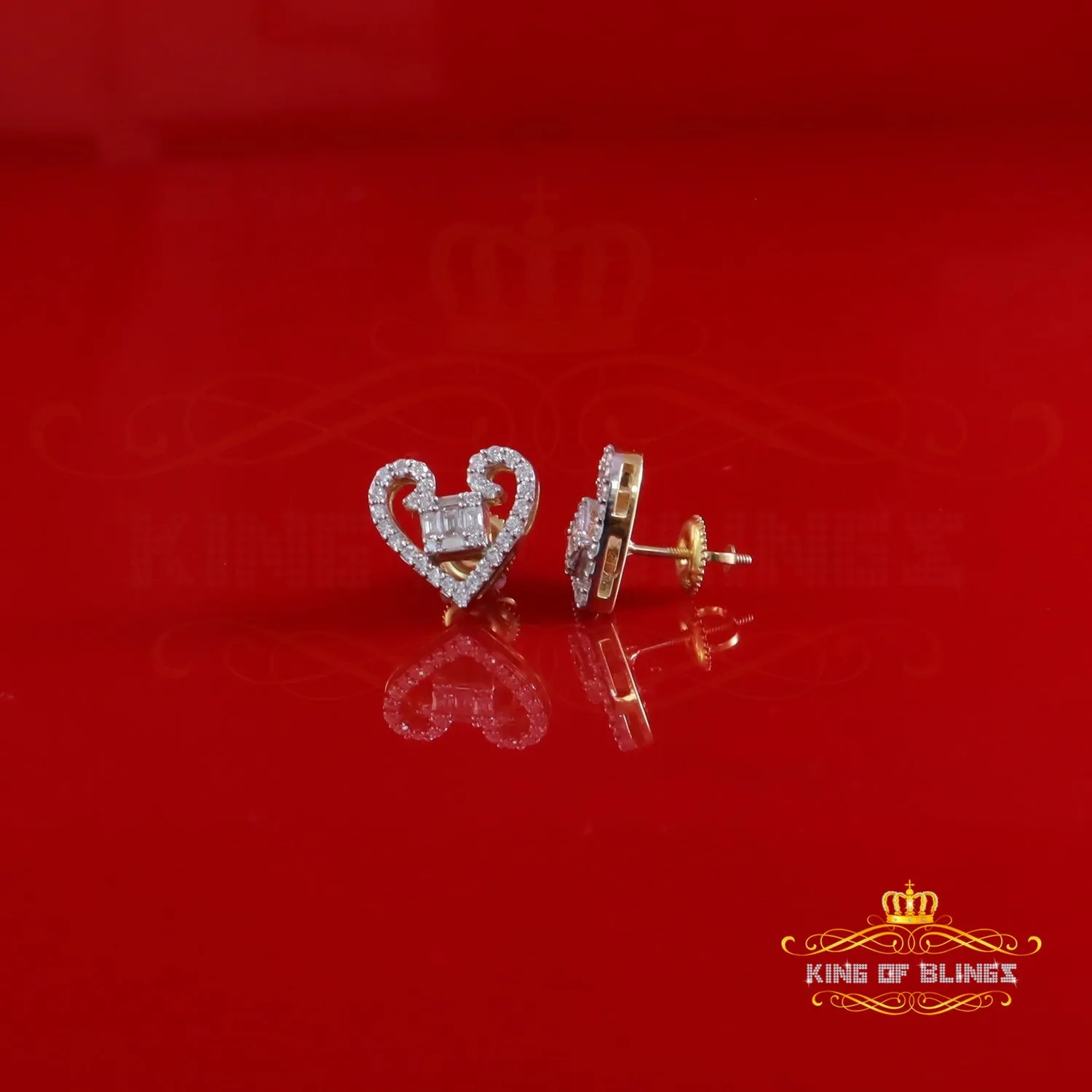 King  of Bling's Men's/Womens Stud 925 Silver Baguette Heart 1ct VVS D Moissanite Yellow Earring