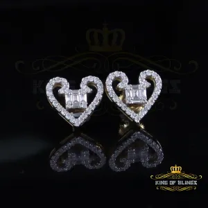 King  of Bling's Men's/Womens Stud 925 Silver Baguette Heart 1ct VVS D Moissanite Yellow Earring